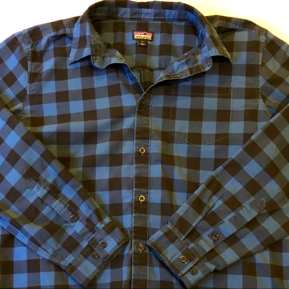 Patagonia Blue and Black Checkered Button Down